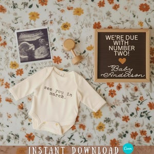 Baby 2 Announcement Digital Second Baby Announcement Fall Simple Editable Template Rustic Due With Two Social Media Pregnancy Reveal Post