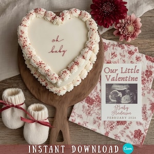 February Baby Announcement Digital Valentine&#39;s Day Themed Baby Announcement Cake Reveal February Valentines Baby Cake Announcement Simple
