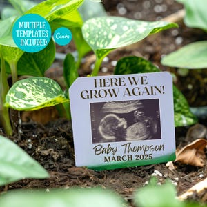 Hier wachsen wir wieder Schwangerschaftansage Digitale Babymitteilung Unsere Familie wächst Gartenmitteilung Boho Plant Baby Social Media