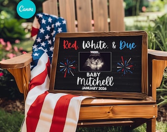 4 Juli Schwangerschaftsmitteilung: Red White & Due, Social Media (Digitaler Download)