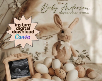 Easter Digital Pregnancy Announcement, Simple Easter Pregnancy Announcement for Social Media, Gender Neutral Bunny Pregnancy Announcement