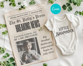 St. Patrick's Day Big Brother Newspaper Pregnancy Announcement (Digital)