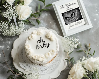 Pregnancy Announcement Digital Download, Editable Cake Announcement, Minimalist Pregnancy Reveal, Gender Neutral Style