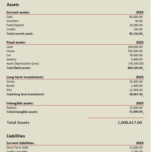 Personal Financial Balance Sheet - Track Your Assets, Liabilities, and Compute Your Net Worth