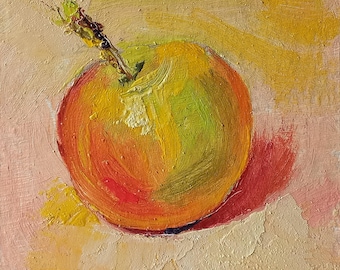 Apple Painting Original Artwork Fruit Impasto Painting Kitchen Wall Art Small Oil Painting 6 by 5.9" by  Anatolii Cherniavskyi