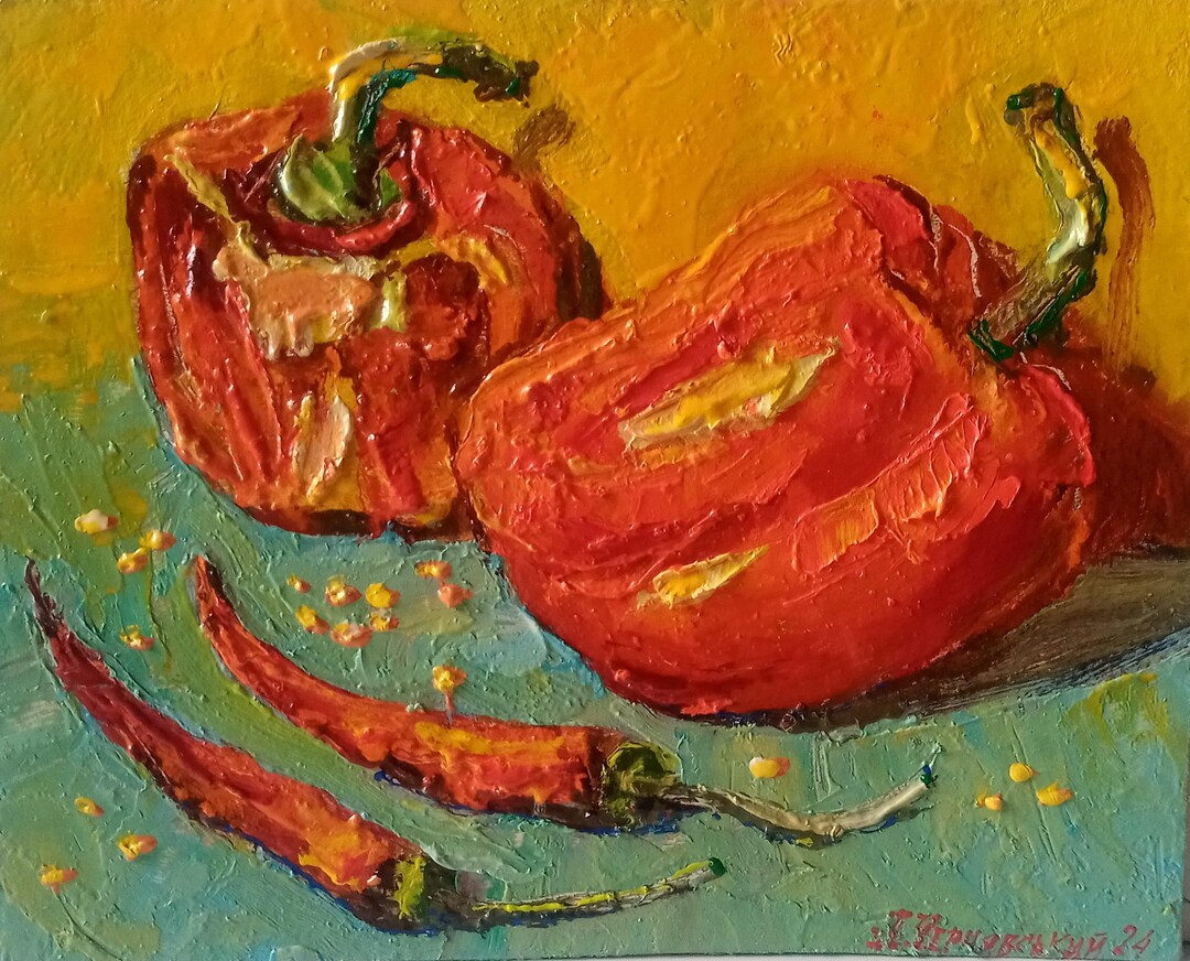 Peppers Painting Original Artwork Fruit Impasto Painting Kitchen Wall ...