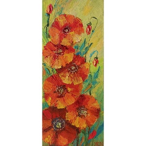 Poppies Painting Original Artwork Flowers Impasto Painting Kitchen Wall Art Small Oil Painting 14 by 6&quot; by  Anatolii Cherniavskyi