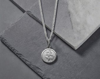 925 Sterling Silver St Christopher Necklace | Personalised Engraving | Safe Travels Gift for Him Her