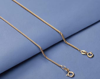 Solid 9ct Gold Curb Chain Necklace, 1.3mm 1.5mm, 16 18 20 22 24 Inch, Men Women, Italian Yellow Gold Chain