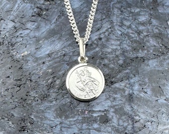 Ciondolo San Cristoforo in argento sterling da 10 mm con incisione opzionale e catena