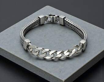 Pulsera de plata de ley oxidada para hombre, cadena gruesa de eslabones de 31 g, regalo antiguo