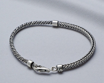 Pulsera de espiga de plata de ley oxidada - Eslabón tejido de 20 cm