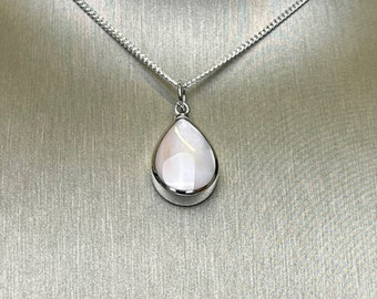 Sterling Silver Teardrop Pink Mother Of Pearl Urn Cremation Ashes Pendant With Optional Engraving & Chain