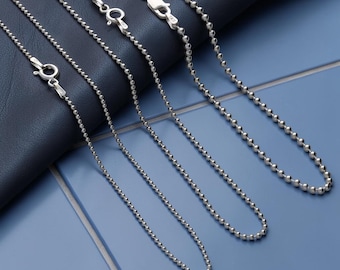 925 Sterling Silver Bead Ball Chain Necklace | 1.2mm 1.5mm 2mm | 16 18 20 24 Inch | Gift for Her