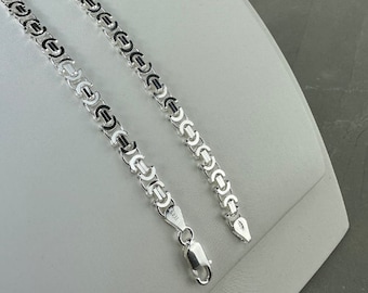Sterling Silver Mens real silver 5.2mm Byzantine Necklace Chain