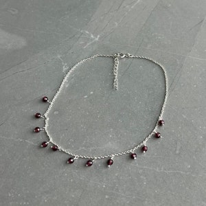 925 Sterling Silver Anklet, Beaded with Gemstone Beads