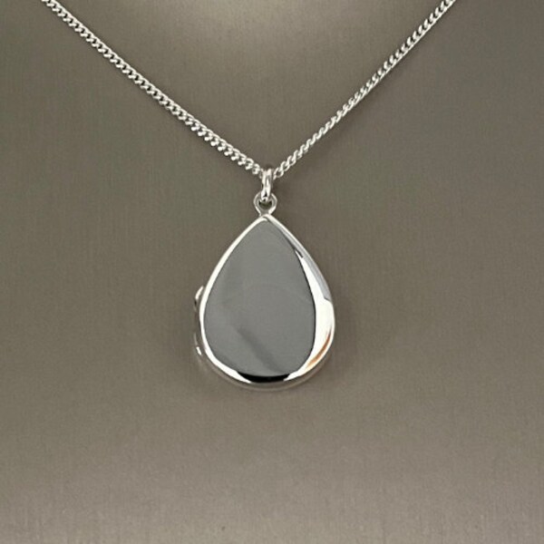 Sterling Silver Teardrop Locket With Optional Chain and Engraving