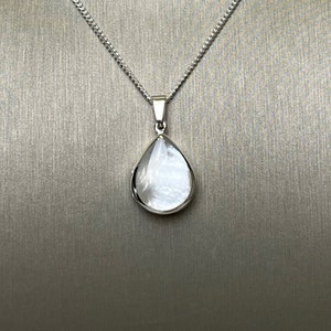 Sterling Silver Teardrop White Mother Of Pearl Locket With Optional Engraving & Chain