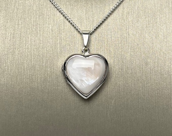 Sterling Silver Pink Mother Of Pearl Heart Locket With Optional Engraving & Chain