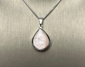 Sterling Silver Teardrop Pink Mother Of Pearl Locket With Optional Engraving & Chain