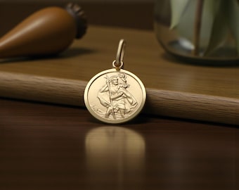 9ct Gold Saint Christopher Pendant – 14mm Round 1.9g Free Engraving