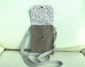 Cross body mobile phone bag, adjustable strap phone bag, fine needle corduroy.