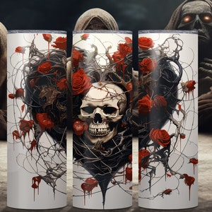 Vintage Gothic Herz mit Rosen Halloween 20 oz Becher Wrap, Sublimation Design, sofortiger PNG digitaler Download