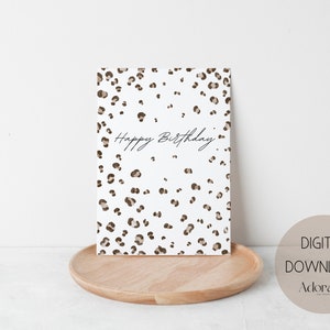 Afdrukbare Leopard-verjaardagskaart, Leopard-print-verjaardagskaart, Cheetah-printkaart, esthetische verjaardagskaart Digitale Instant Printable Download