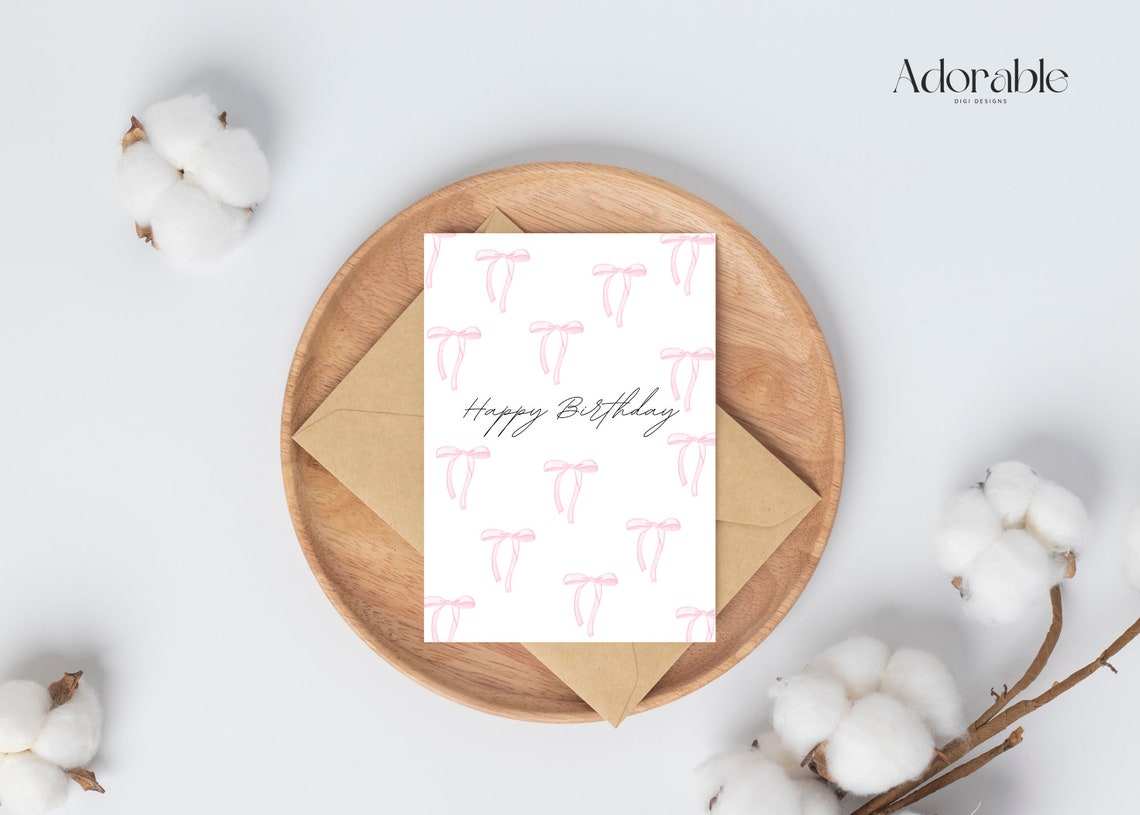 Printable Bow Birthday Card, Beautiful Bow Birthday Card, Beautiful ...