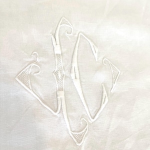Monogrammed IC French vintage linen top sheet