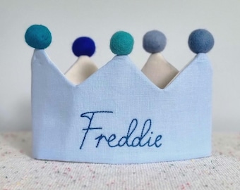 Handmade Embroidered Linen Birthday Crown | for babies, toddlers, and adults | Gift | Keepsake