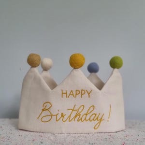 Happy Birthday Crown - Hand Embroidered | Fabric Crowns for babies, toddlers, adults | birthday photoshoot | Dress up prop | handmade gift