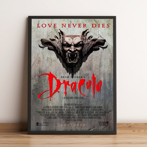 Bram Stoker's Dracula Poster, Gary Oldman Wall Art, Horror Film Print, Best Gift for Movie Fans, Rolled Canvas