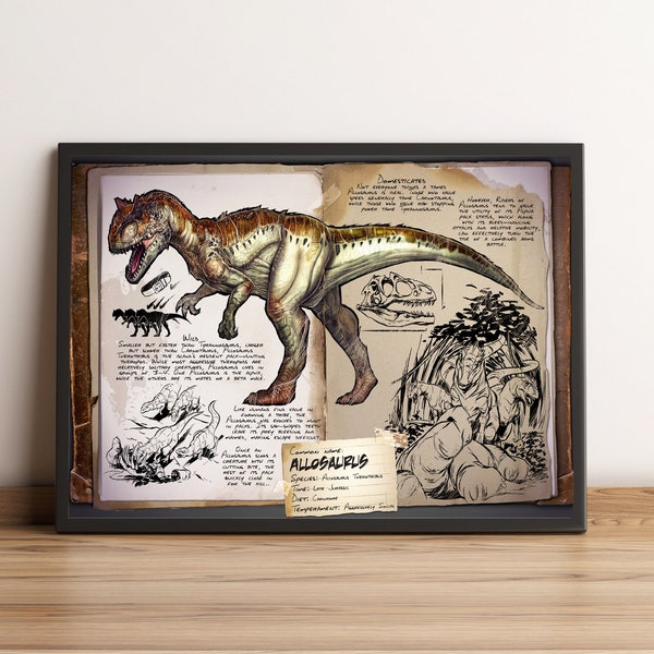 Ark: Survival Evolved Poster, Dossiers Wall Art, Dinosaur Game Print, Best Gift for Gamers, Rolled Canvas