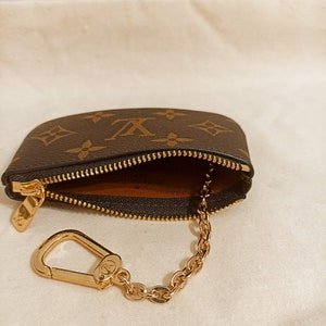 LOUIS VUITTON LV MONOGRAM LEATHER COIN PURSE GOLD ZIPPER WALLET KEYCHAIN  USED