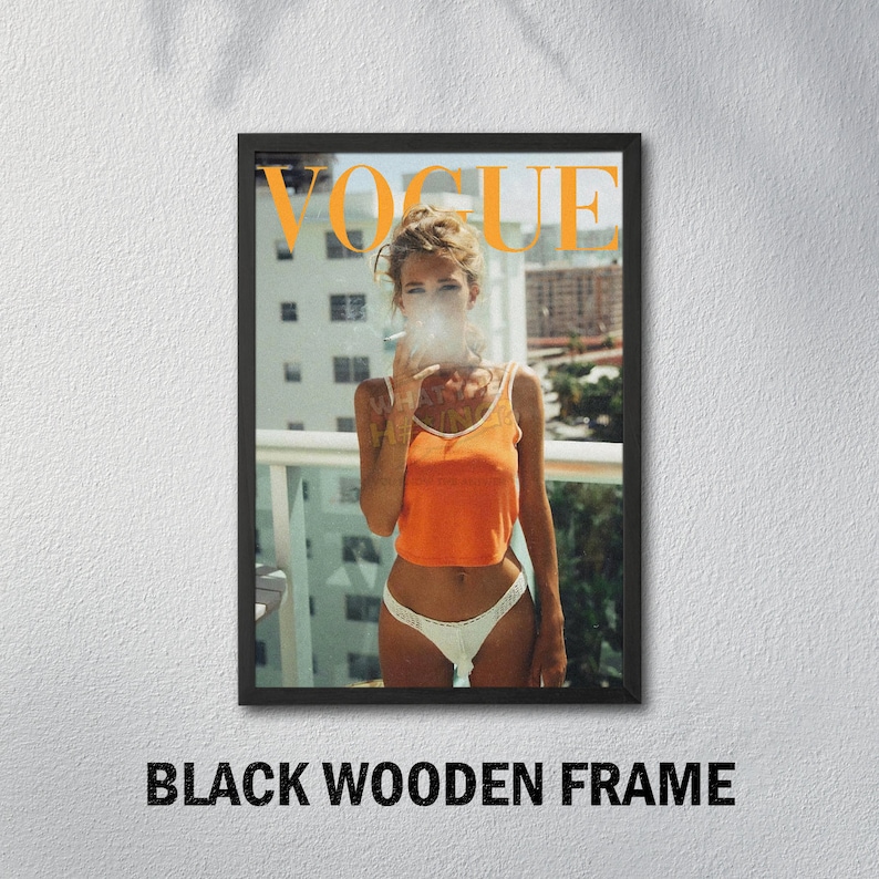 Poster di rivista di moda, arte su tela di moda retrò, poster di rivista di moda vintage, stampa di moda di lusso, stampa di riviste di arte da parete alla moda T BLACK Wooden Frame