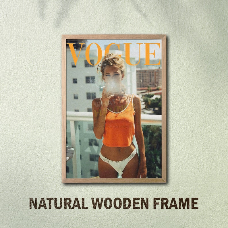 Poster di rivista di moda, arte su tela di moda retrò, poster di rivista di moda vintage, stampa di moda di lusso, stampa di riviste di arte da parete alla moda T NATURAL Wooden Frame