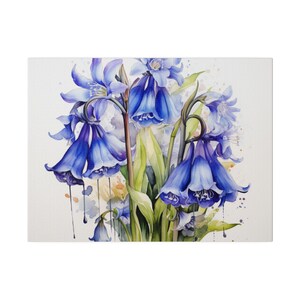 Bluebell flowers watercolor, Matte Canvas, Flower lover wall art, Home Decor, Nature print, Stretched, 0.75&quot;