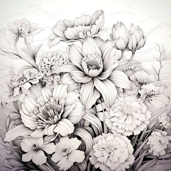 Set of 20 coloring pages, Floral coloring pages, Nature coloring book, Adult coloring pages, Kids coloring book, best-selling coloring pages