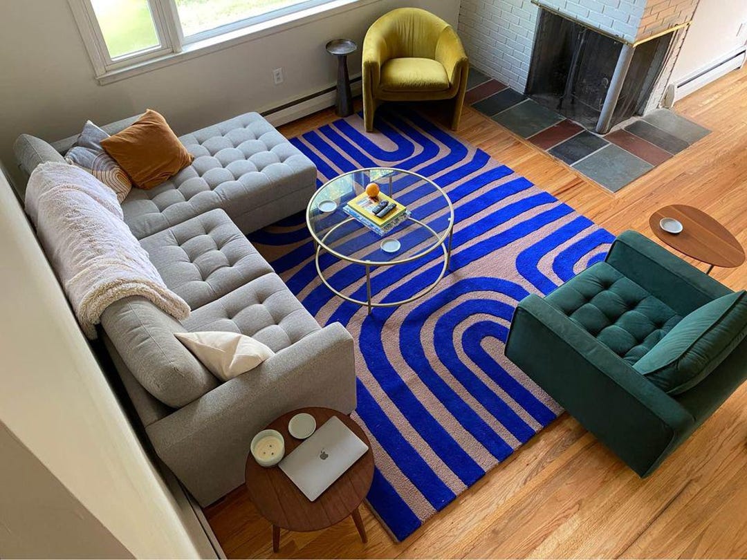 Hand Tufted Navy Blue Color Rug Wool Area Rug for Bedroom Aesthetic ...