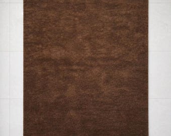 Minimalist Solid Brown Abrash Wool Rug - Modern Chocolate Brown Handmade Area Rug - Custom Size Organic Earthy Woolen Carpet for Living Room