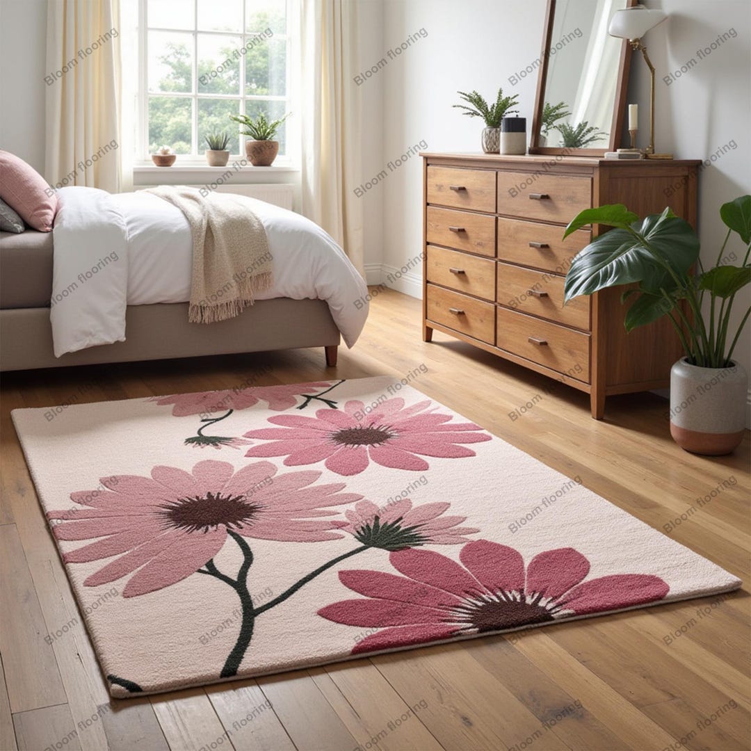 Floral Wool Area Rug: Hand Tufted Cream 9x12 8x10 12x15 Minimalist ...