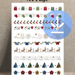 Multi Size Christmas Border Hand Embroidery Patterns, Stick Stitch Embroidered Craft for Winter, Peel and Stick Paper, Transfer Patch