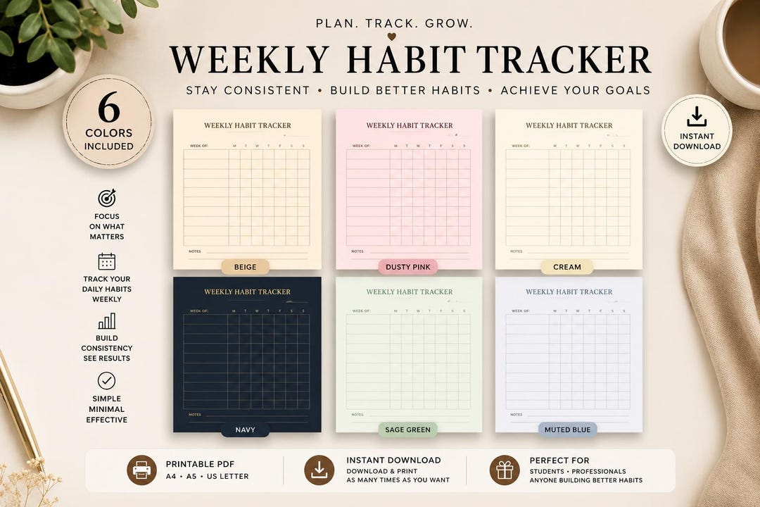 Weekly Habit Tracker Printable | Minimalist Planner PDF (A4, US Letter ...