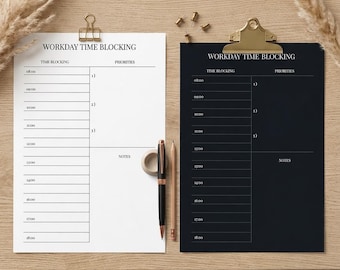 Workday Time Blocking Planner | Printable PDF | Light & Dark Version | Minimal Work Planner