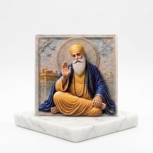 Guru Nanak Dev Ji välsignelsesmagnet, texturerad keramisk sikhdekor, andlig hemvälsignelse