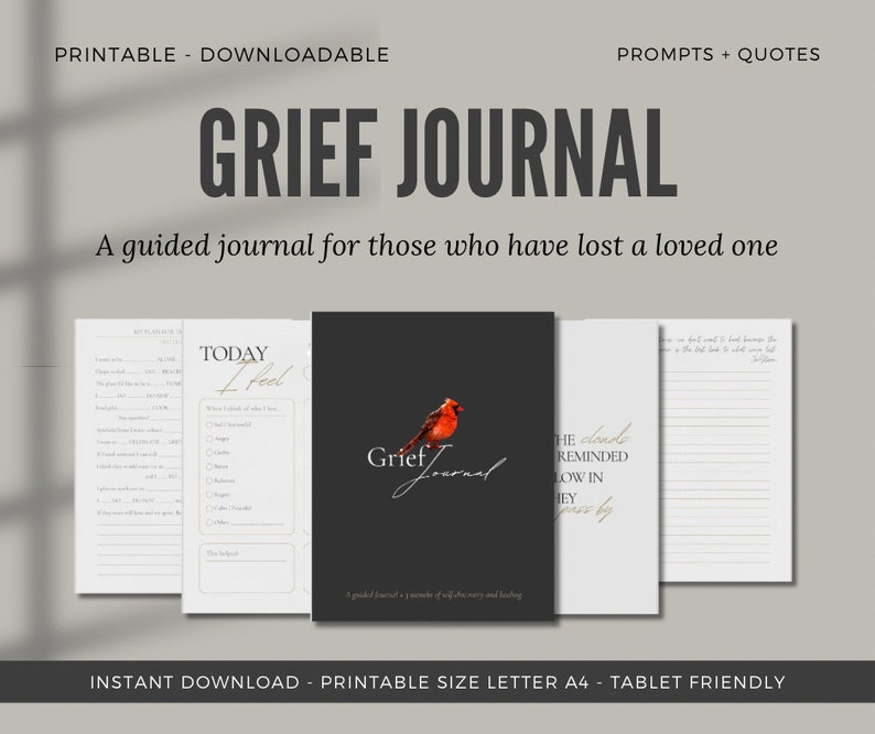 Grief Journal Downloadable Printable Guided Journaling for Grieving ...