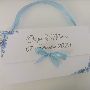 Bolsa de boda, todo lo que los invitados necesitan, bolsa para invitados, bolsa gráfica personalizada, abanico de mano, arroz, pañuelos, roseta de coche incluida, bolsa de utilidad, de colores imagen 2