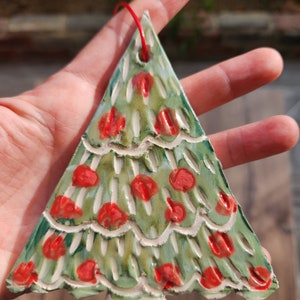 Handmade Ceramic Christmas Ornaments, Christmas Wedding, Gift Tags, Housewarming gift, Christmas Tree Decoration set of 5, Wall Decoration, image 2