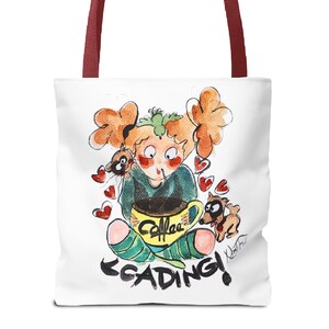 Sac fourre-tout mignon dessin animé peint à la main, design de chargement, sac en toile amusant, rentrée des classes, usage quotidien, cadeau unique pour maman, amateur de café, de chat, de chien et d'oiseau
